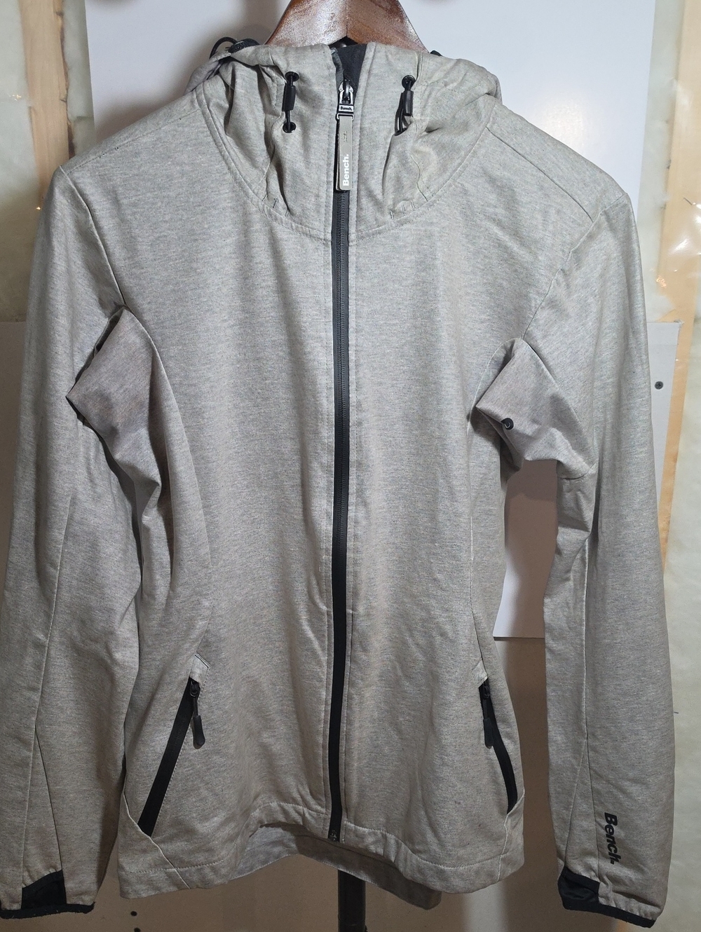Bench Hooded Utility Jacket in Light Gray with Black Zippers